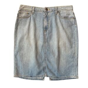 PAIGE Loren Light Wash Denim Pencil Skirt Women Size 10 30 Blue Cotton Midi Slit